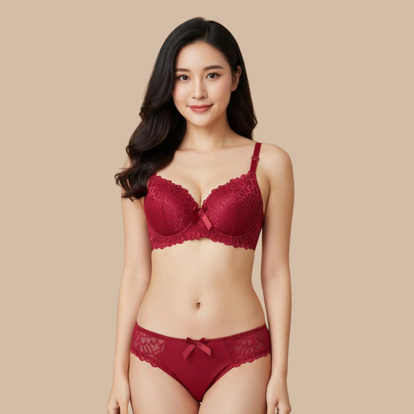 Black Lace Bra and Panty Set for Women